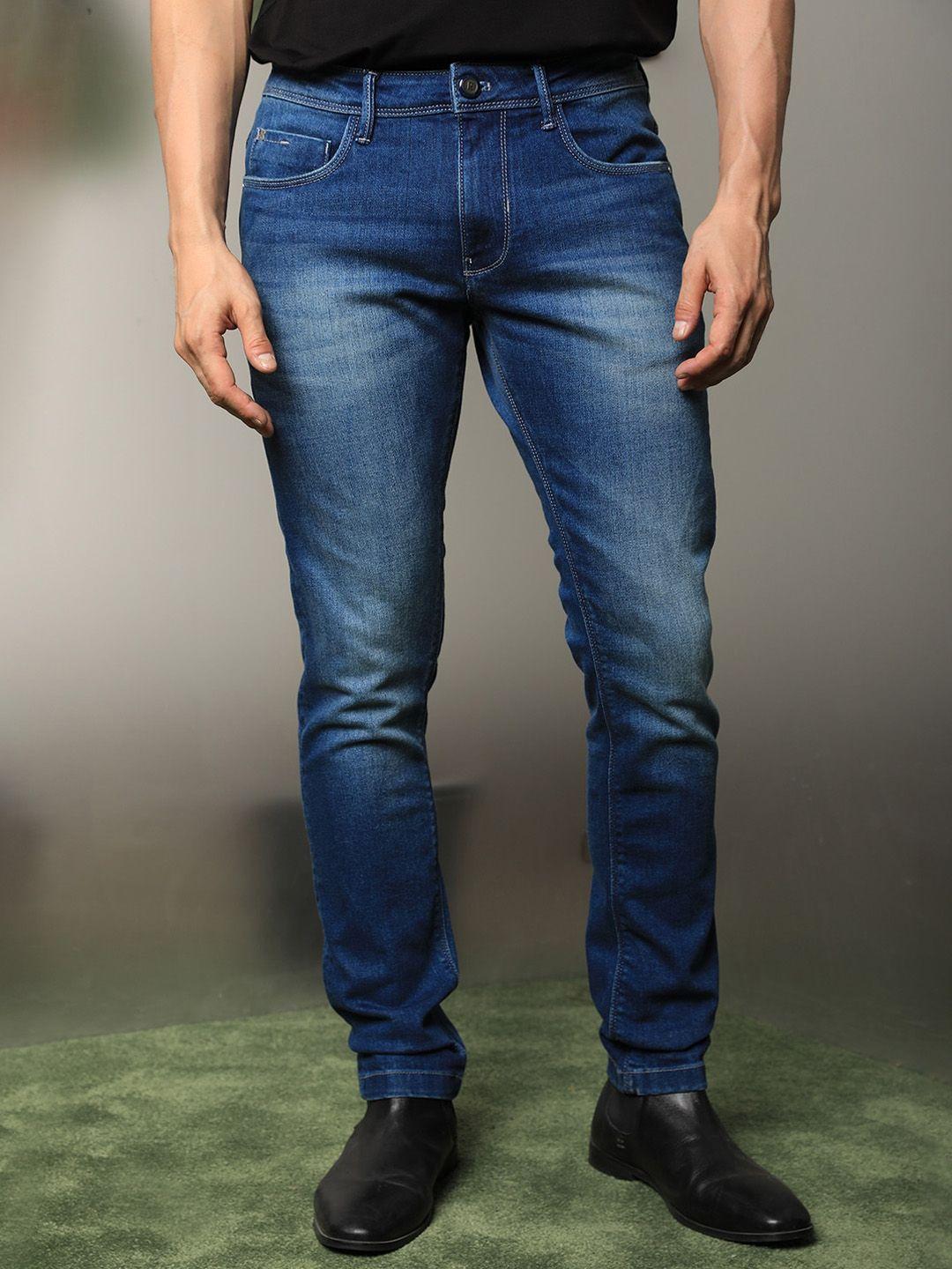 rare rabbit men blue slim fit mildly distressed light fade jeans