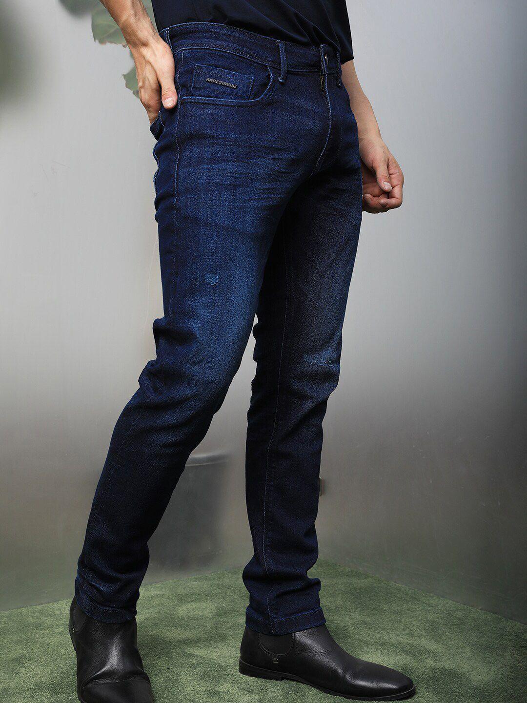 rare rabbit men blue slim fit mildly distressed light fade jeans