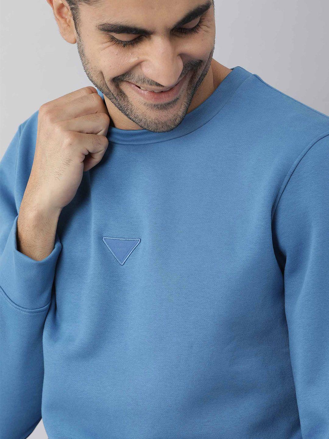 rare rabbit men blue solid round neck sweatshirt