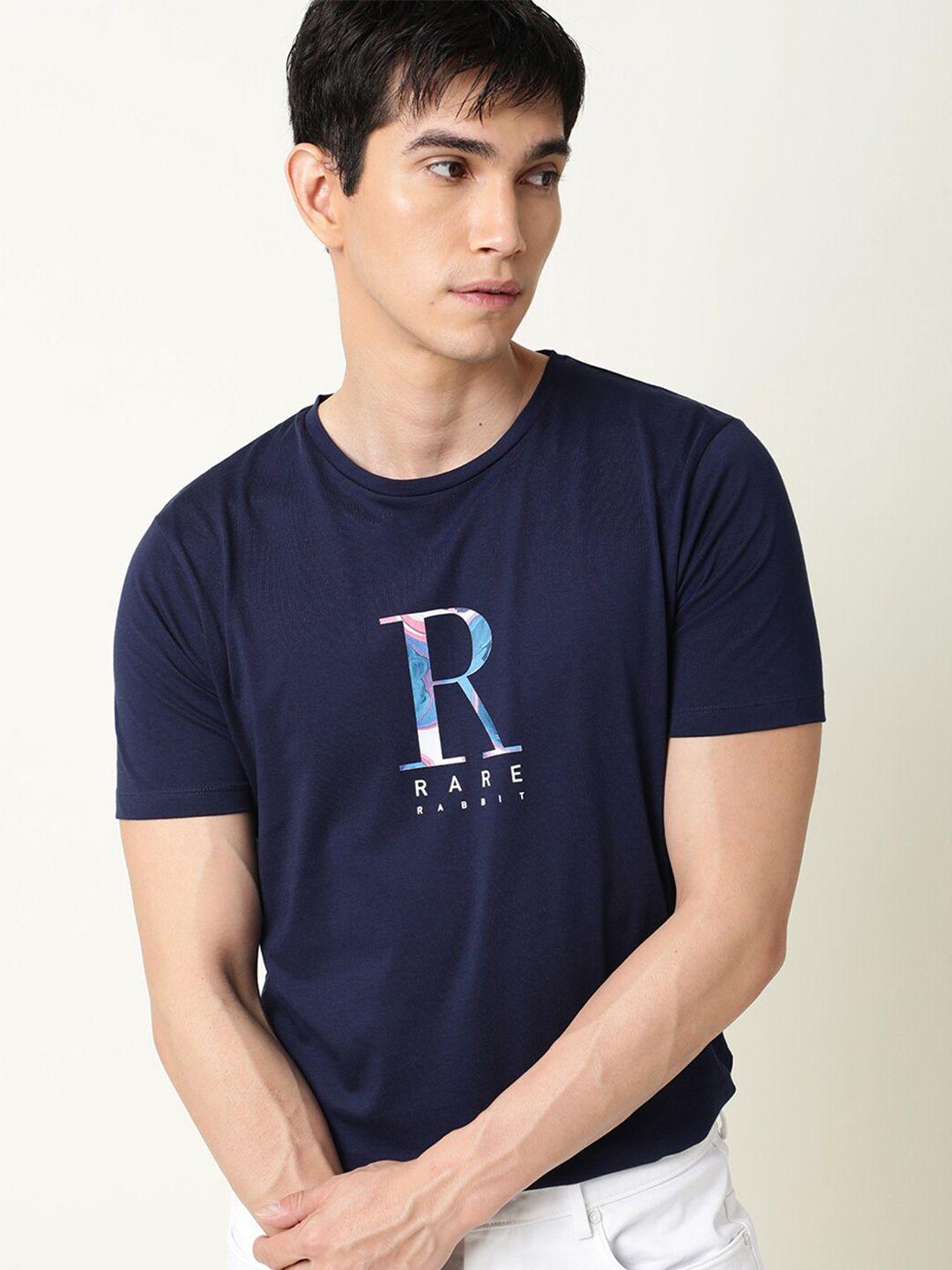 rare rabbit men blue typography printed slim fit t-shirt