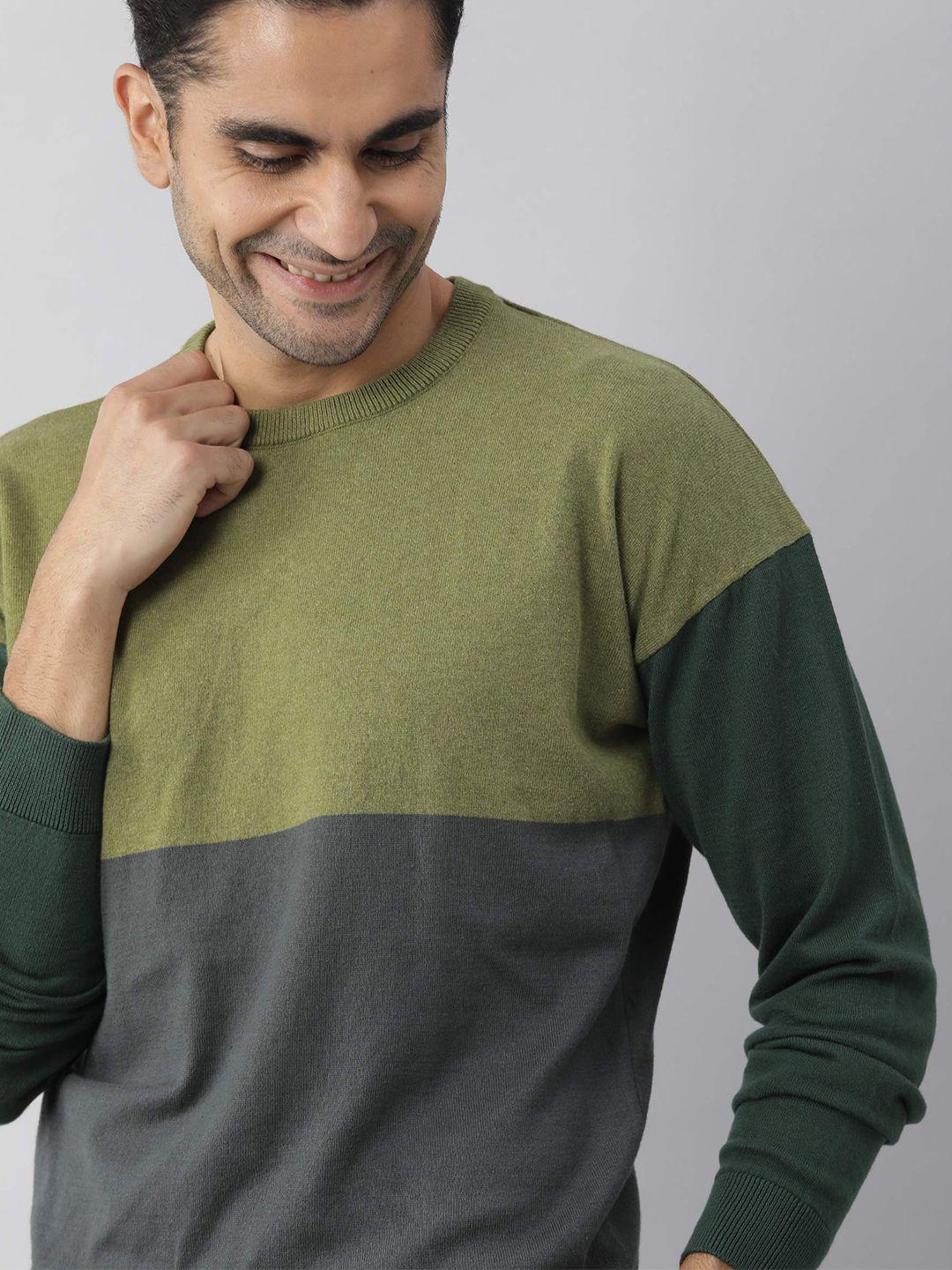 rare rabbit men green & grey colourblocked pullover