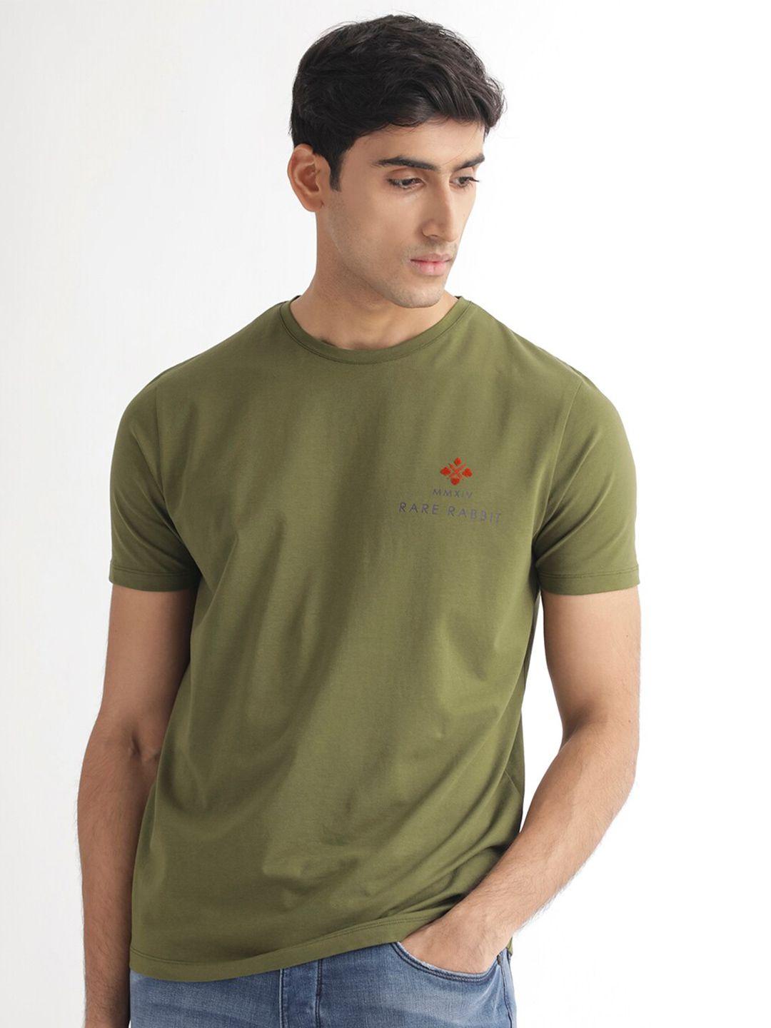 rare rabbit men green applique slim fit t-shirt
