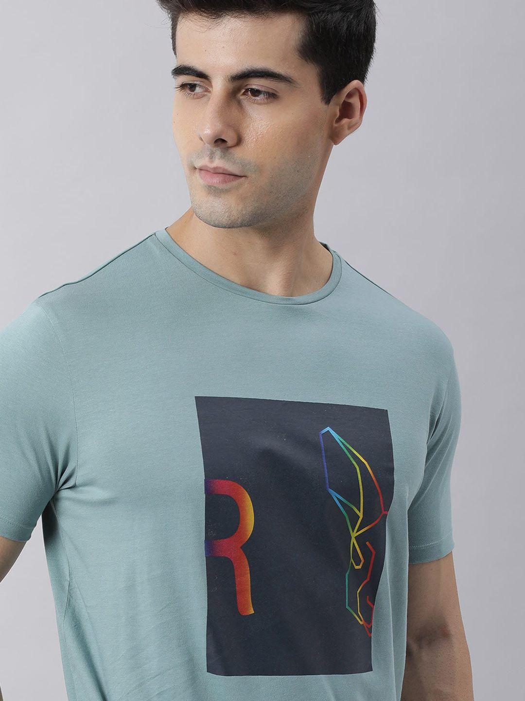 rare rabbit men green printed pure cotton slim fit cotton t-shirt