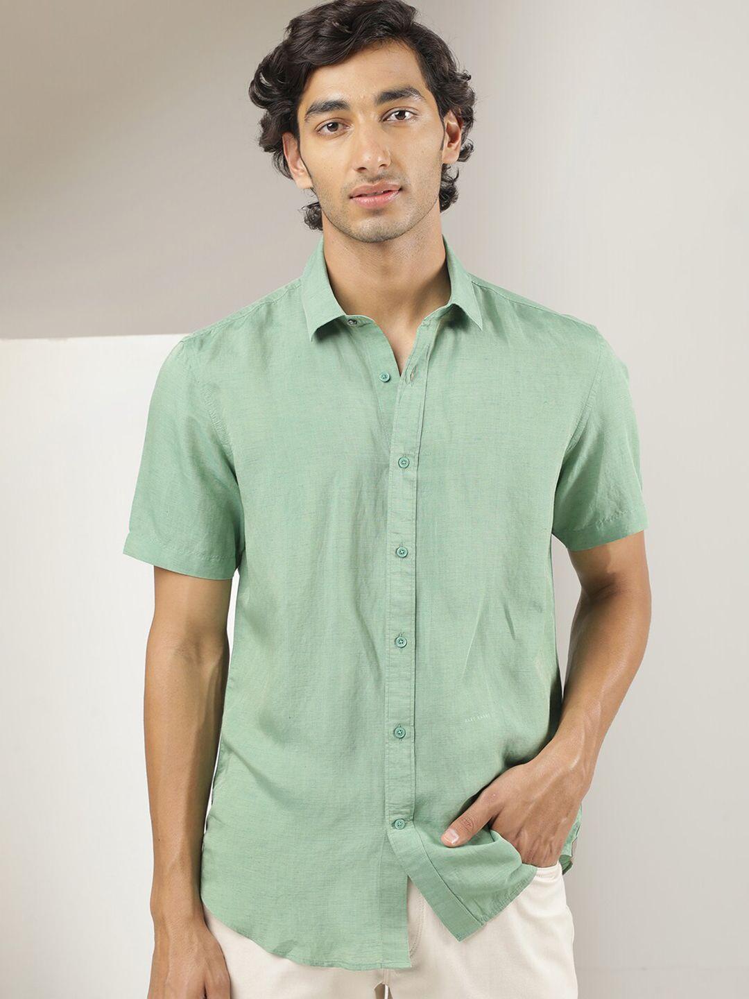 rare rabbit men green slim fit opaque casual shirt