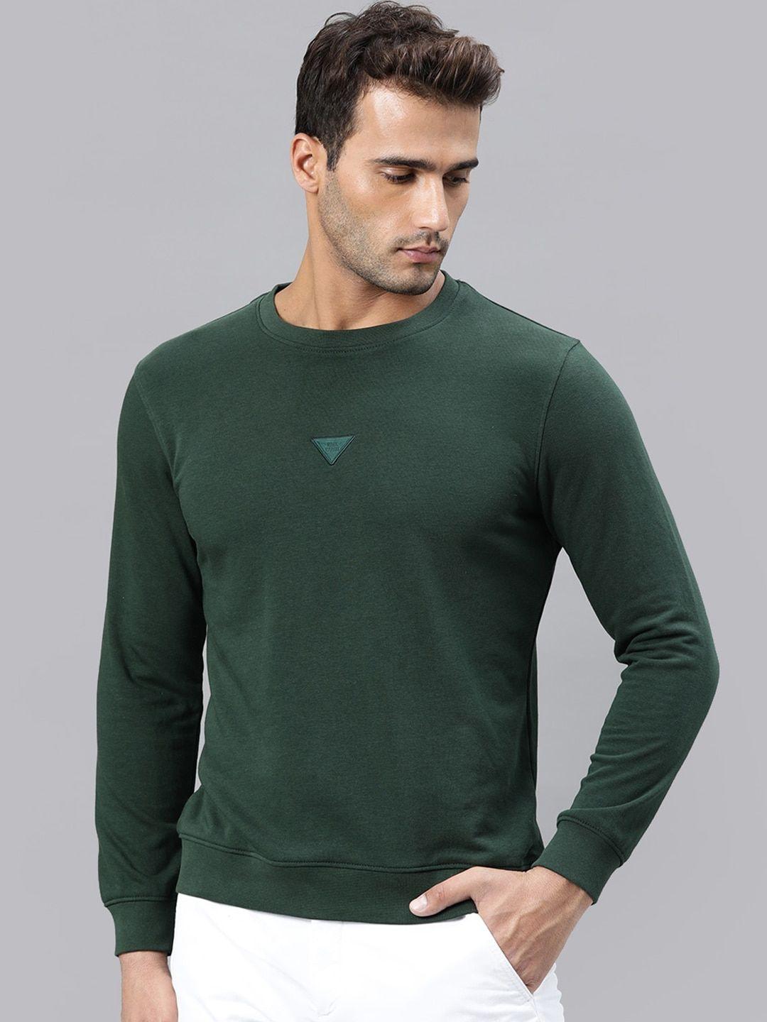rare rabbit men green solid pullover sweatshirt