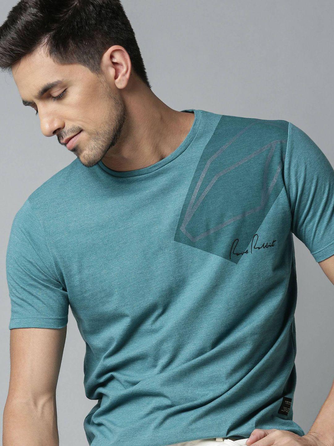 rare rabbit men green solid round neck t-shirt