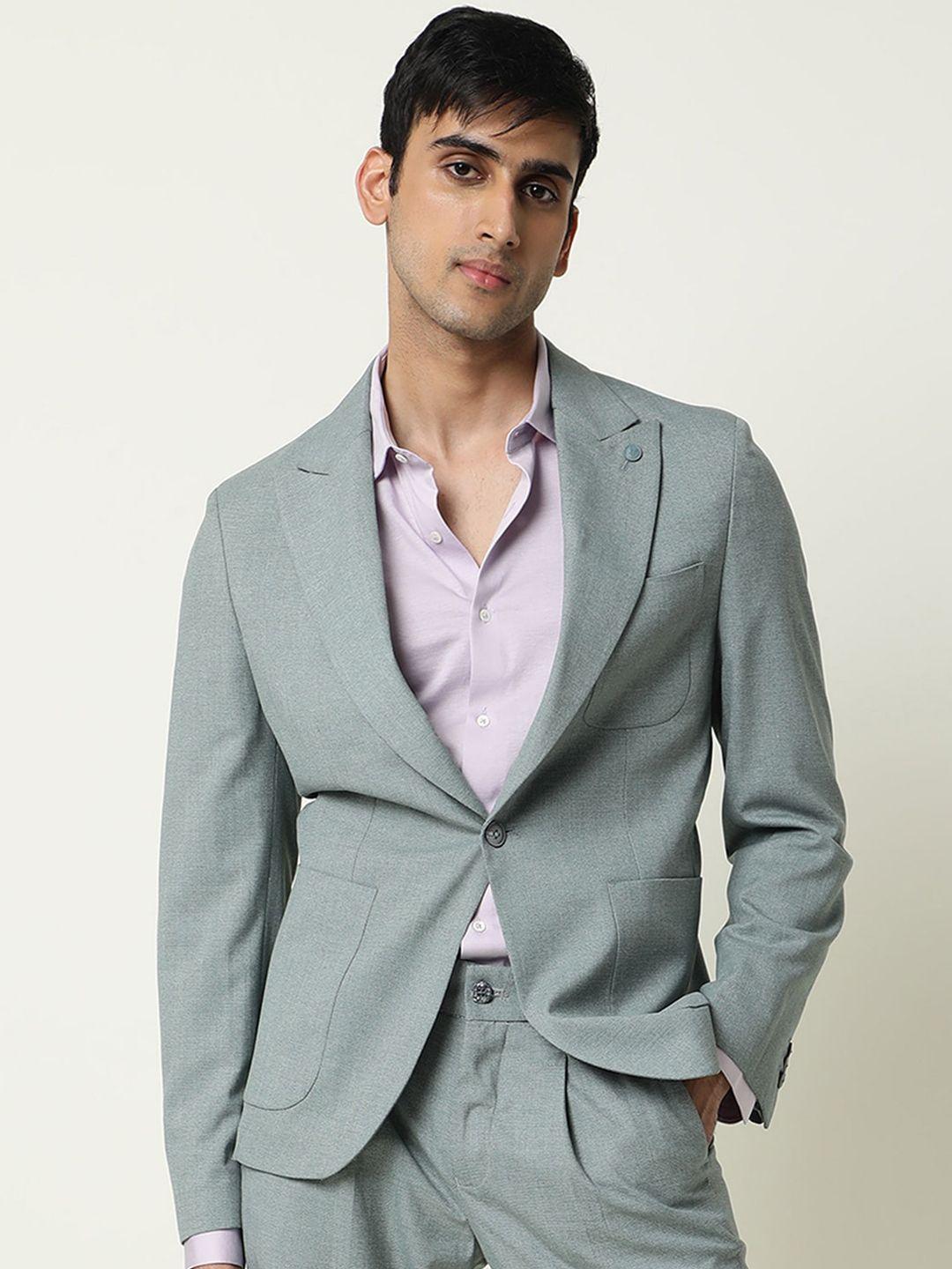 rare rabbit men green solid single-breasted slim-fit blazers