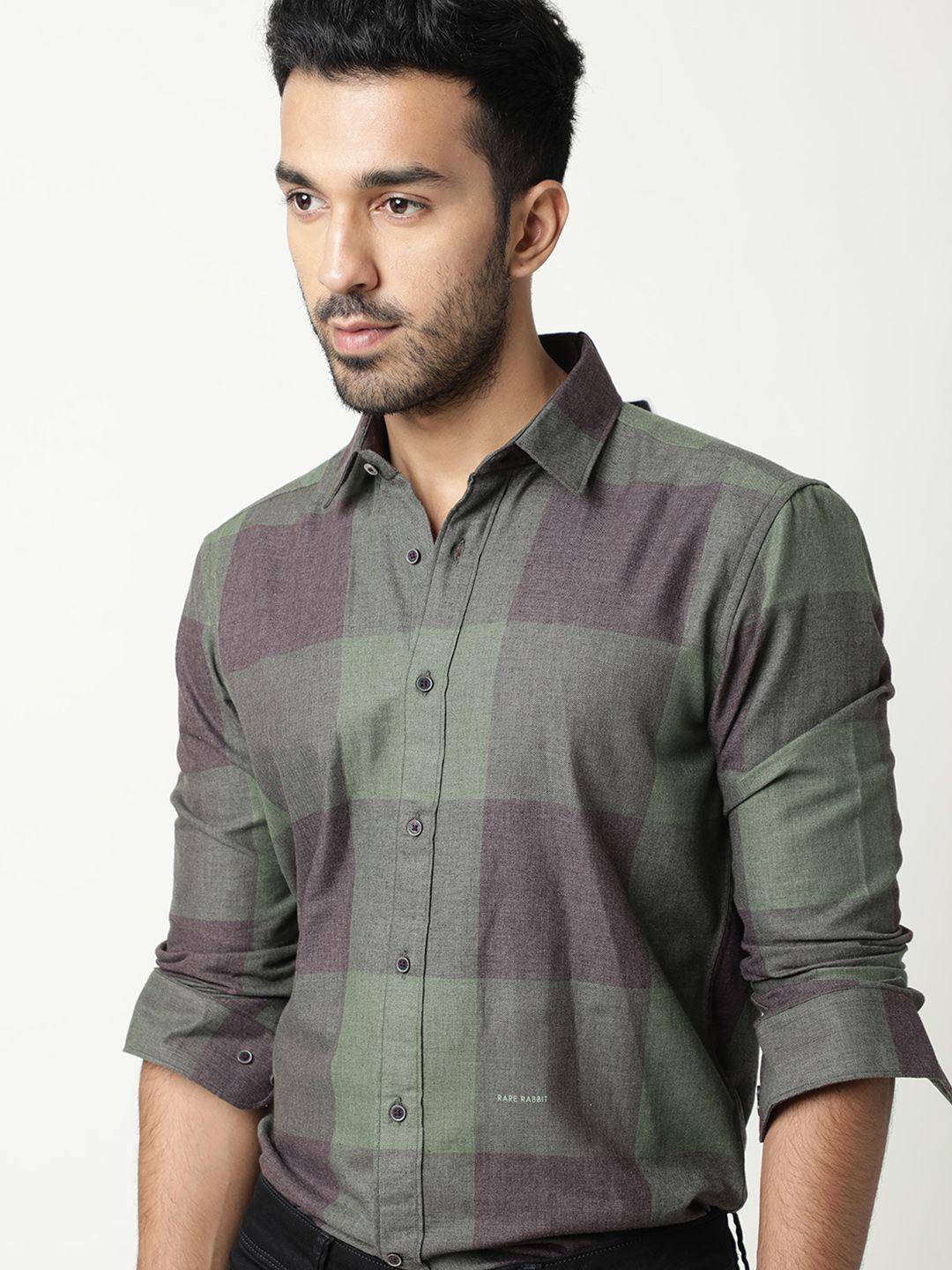 rare rabbit men green tailored fit buffalo checks checked casual shirt