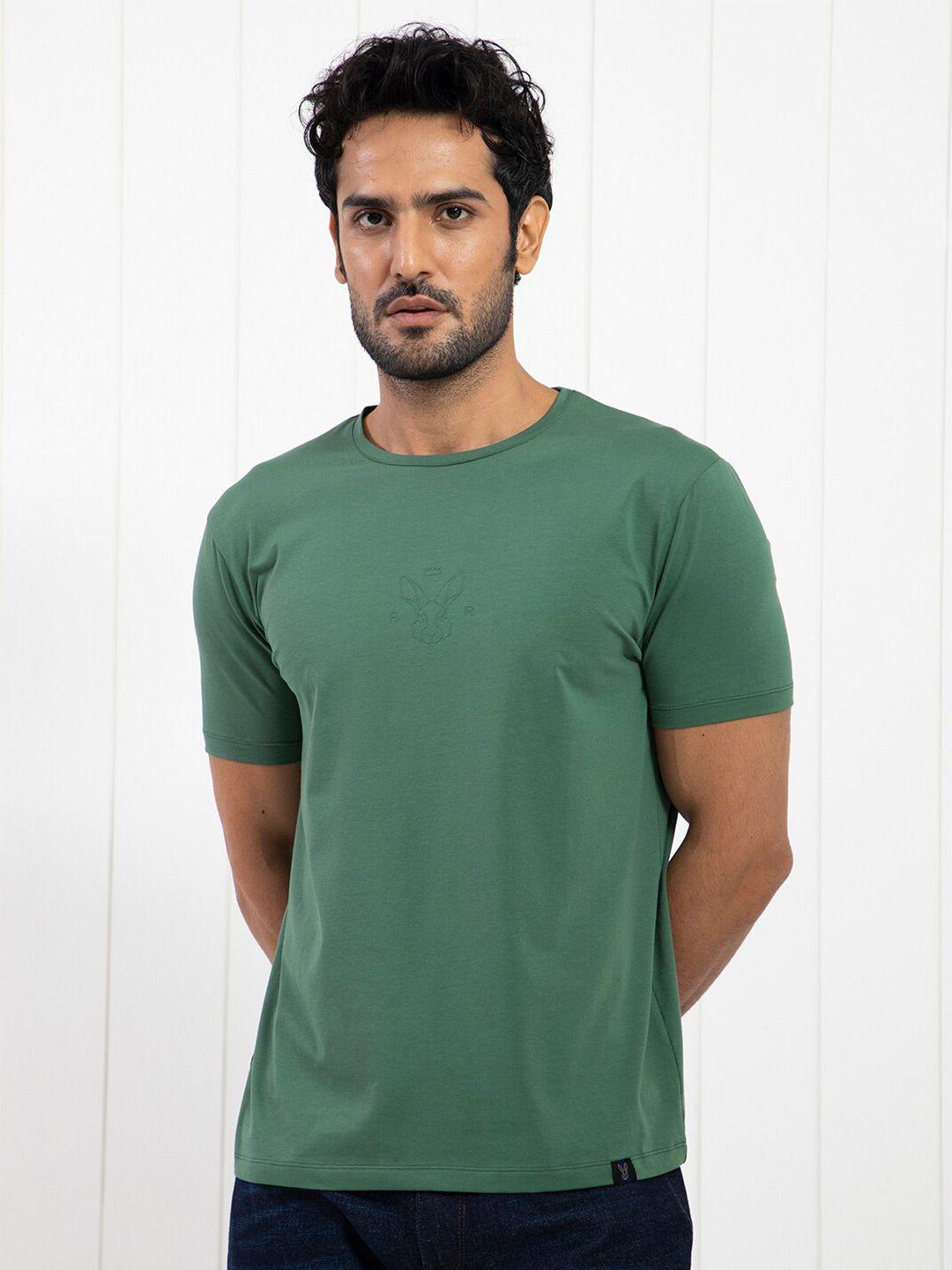 rare rabbit men green v-neck raw edge slim fit t-shirt