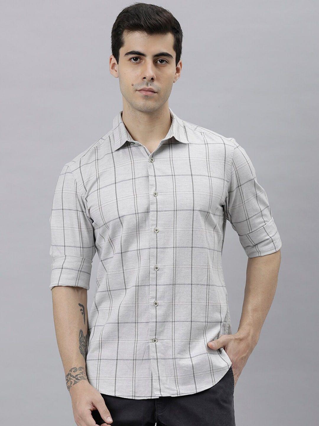 rare rabbit men grey custom slim fit windowpane checks checked casual shirt