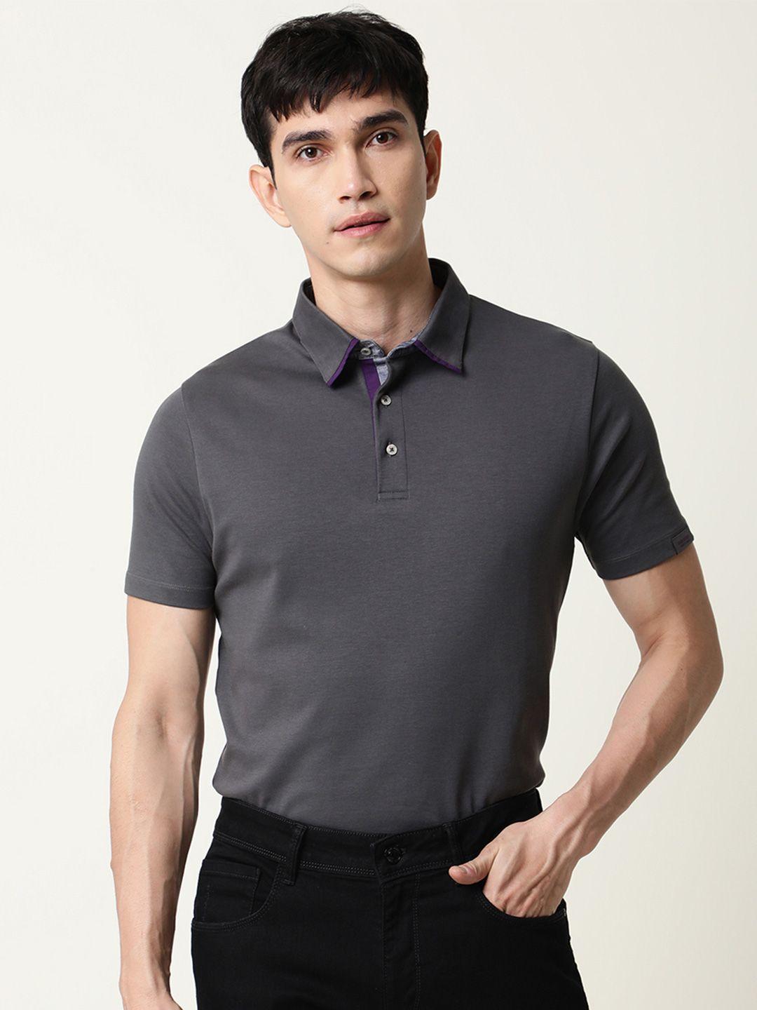 rare rabbit men grey polo collar slim fit t-shirt