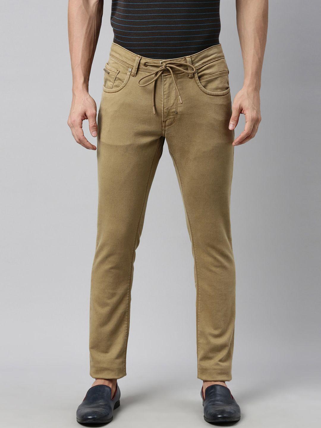 rare rabbit men khaki solid slim fit jeans