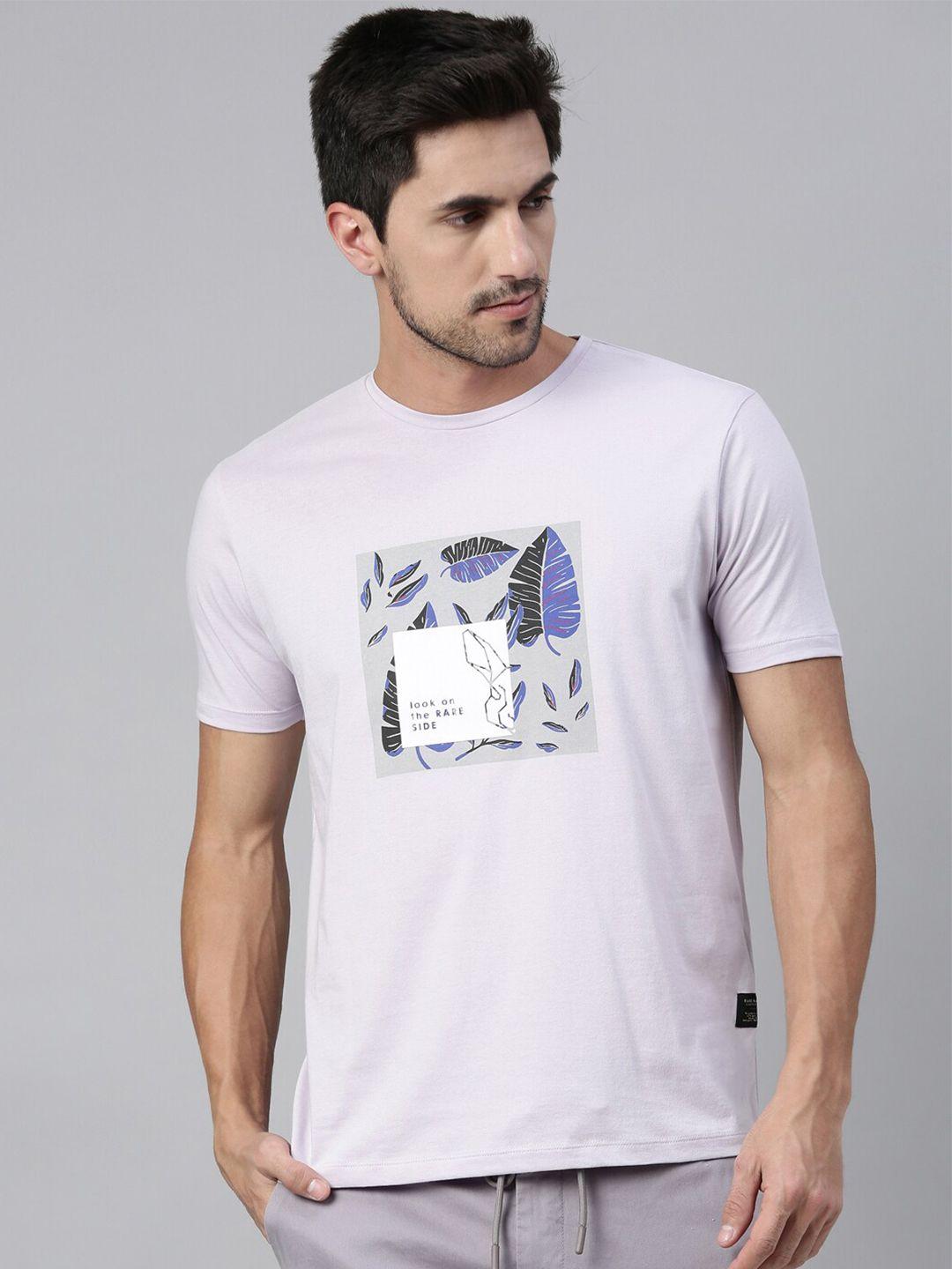 rare rabbit men lavender typography   printed raw edge t-shirt