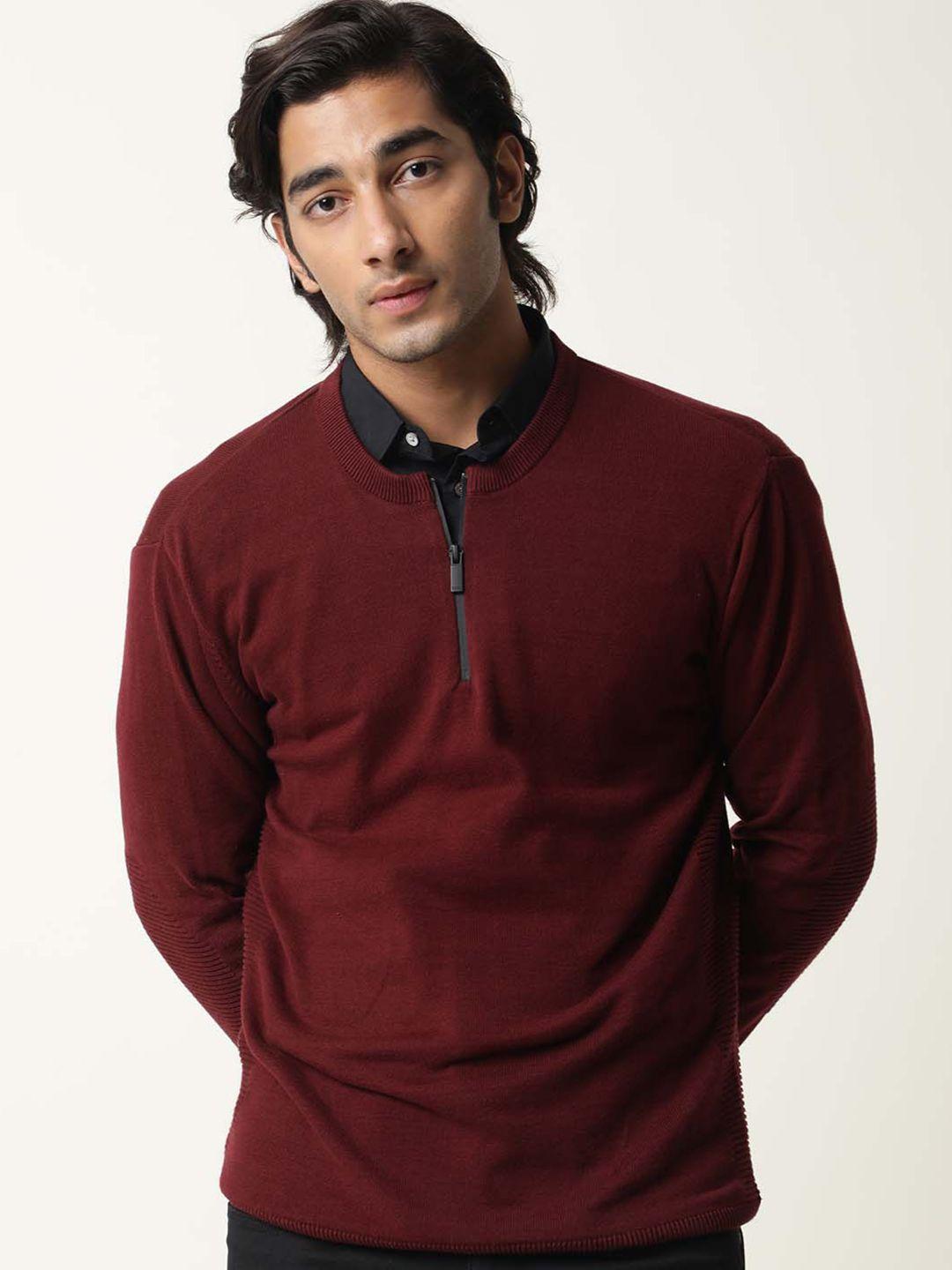 rare rabbit men maroon half zipper cotton pullover