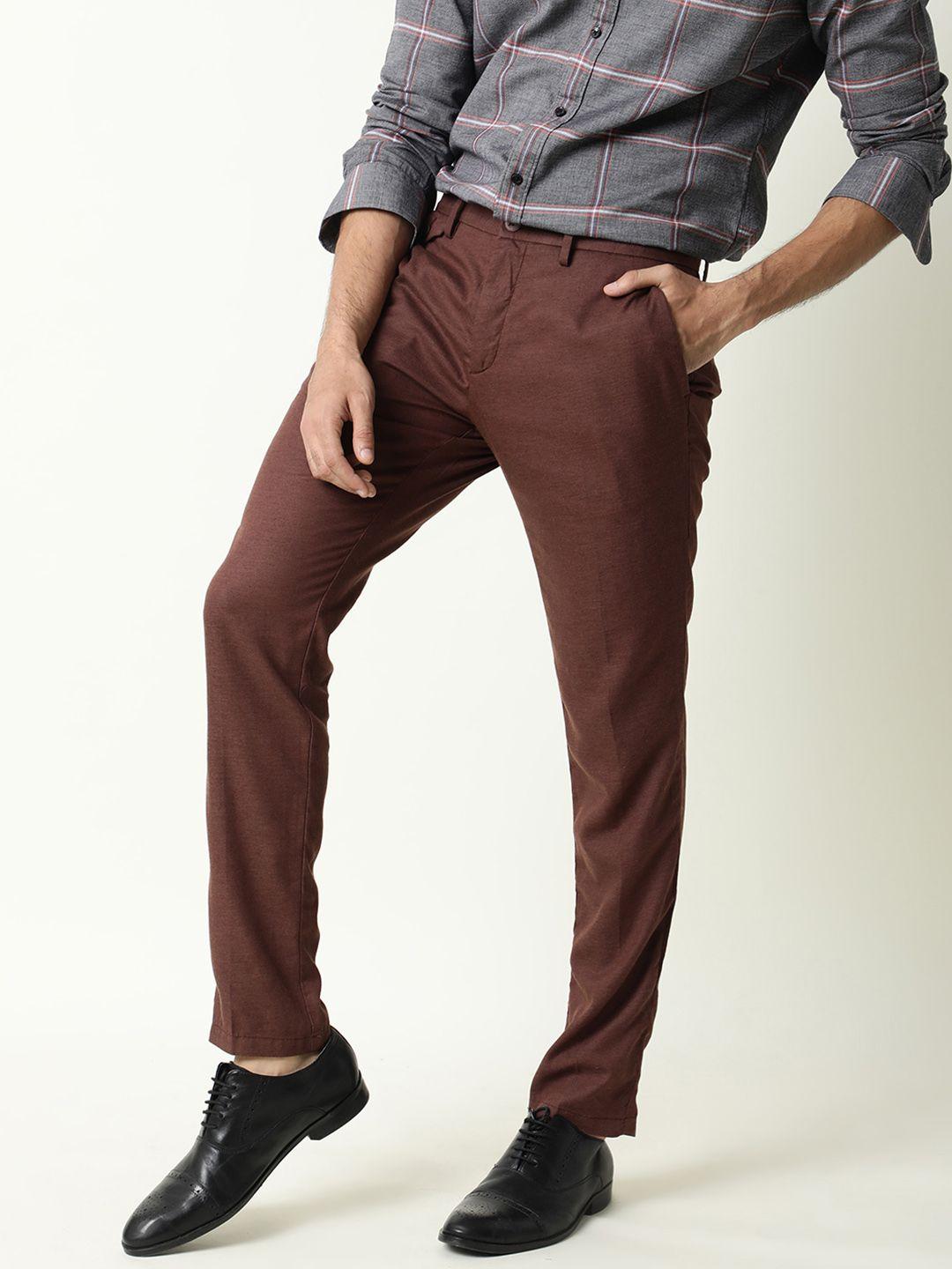 rare rabbit men maroon slim fit trousers