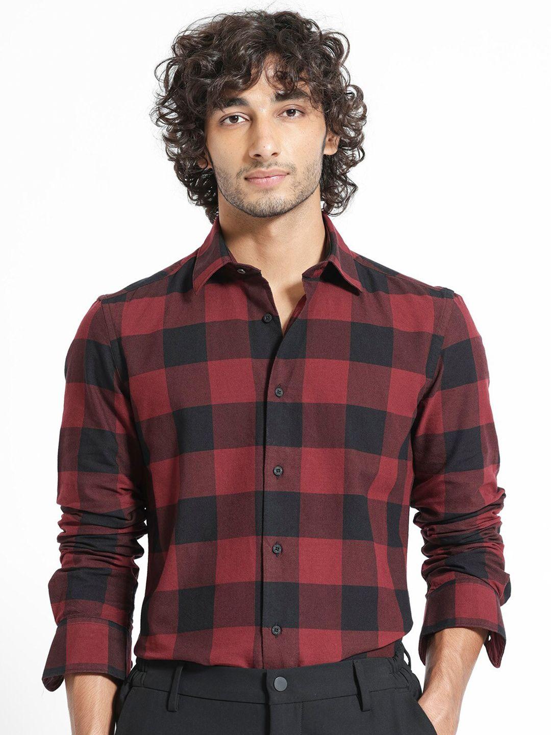 rare rabbit men multicoloured slim fit opaque checked casual shirt