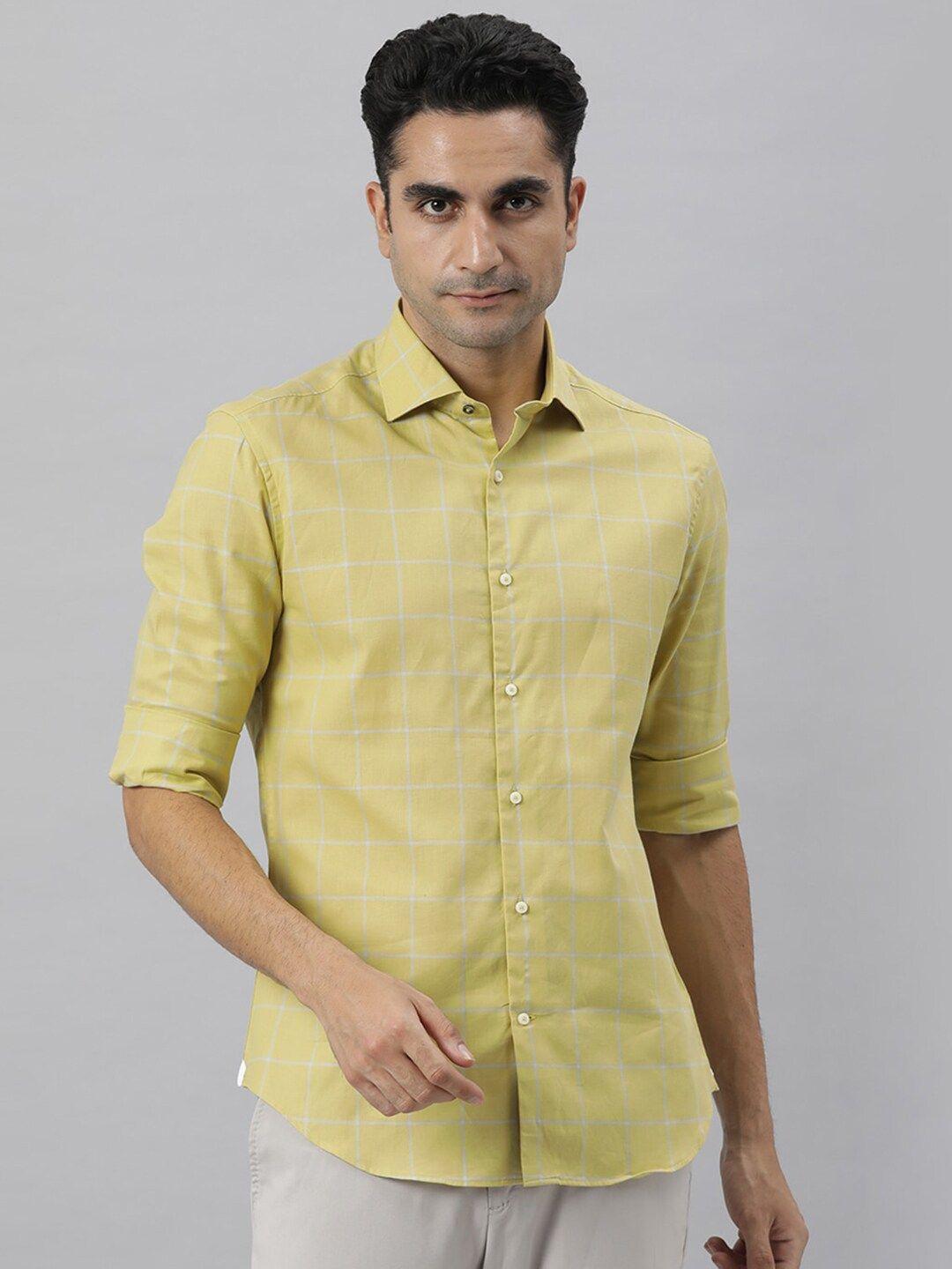 rare rabbit men mustard custom checked casual shirt