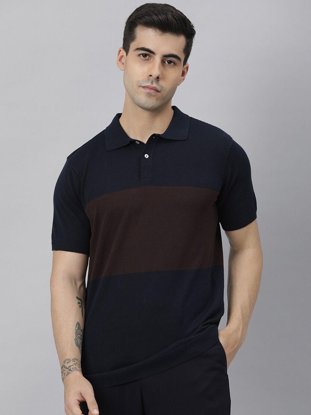 rare rabbit men navy blue & brown colourblocked slim fit t-shirt