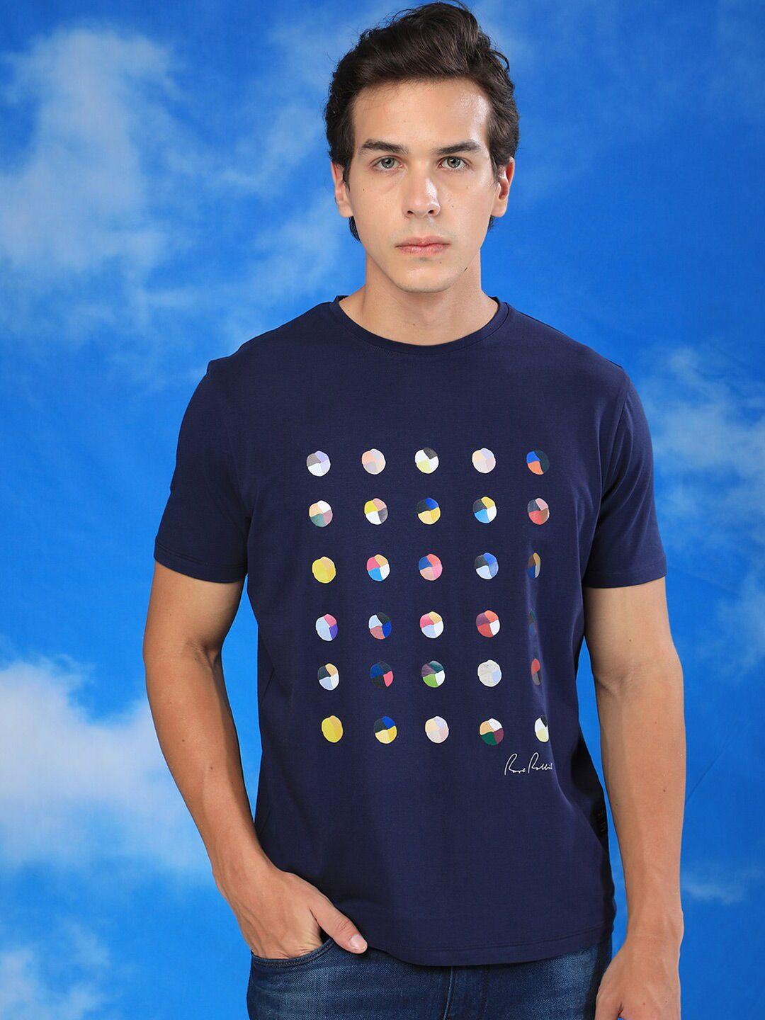 rare rabbit men navy blue high neck pockets slim fit t-shirt