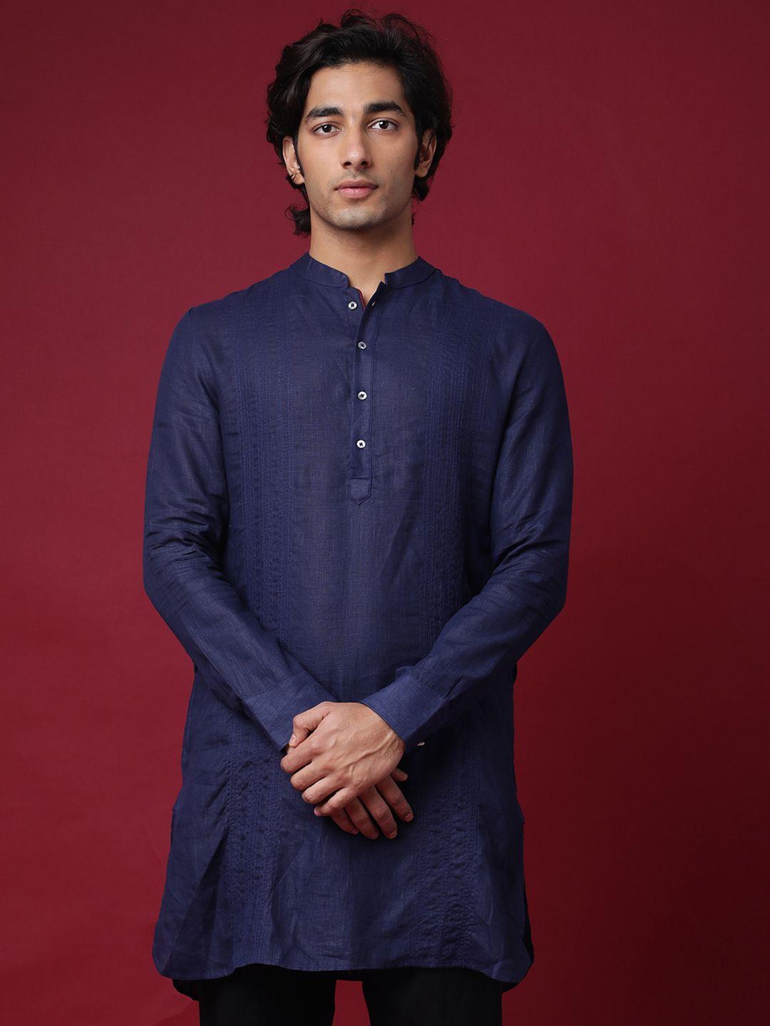 rare rabbit men navy blue kurta