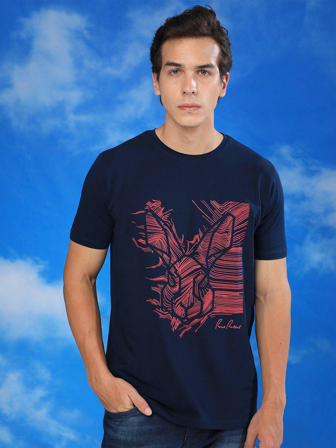 rare rabbit men navy blue raw edge slim fit t-shirt