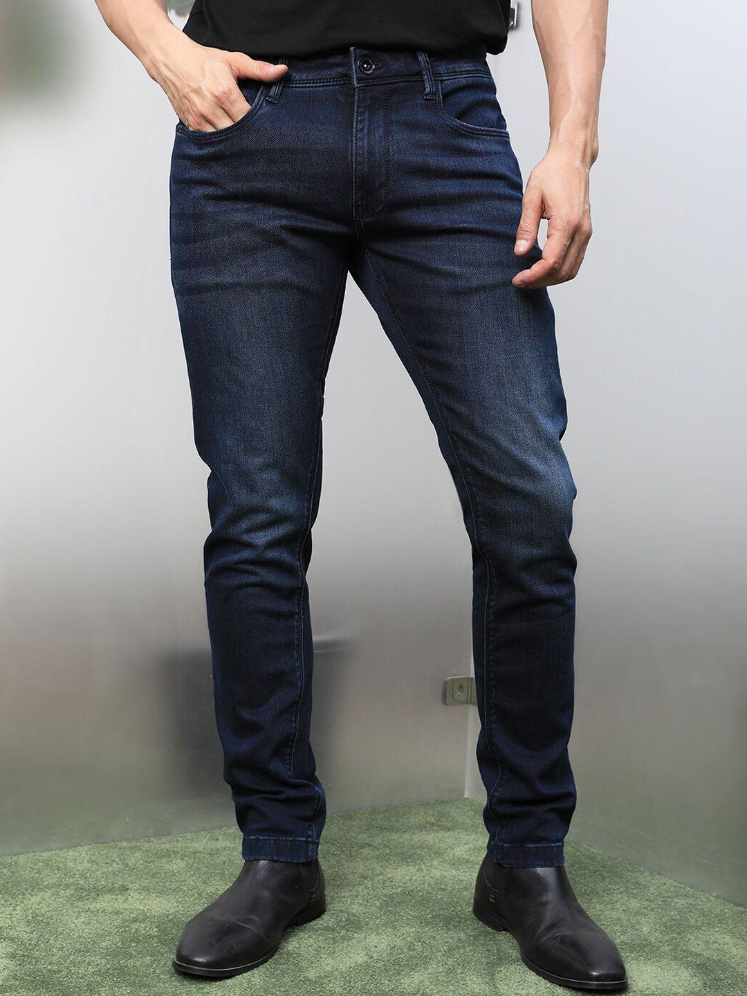 rare rabbit men navy blue slim fit light fade jeans