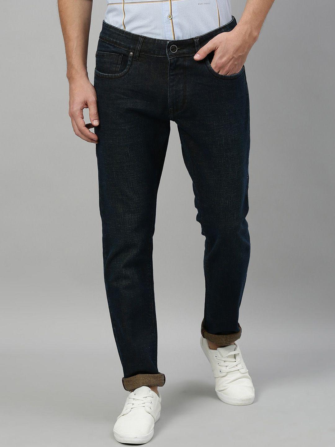 rare rabbit men navy blue slim fit mid-rise clean look jeans