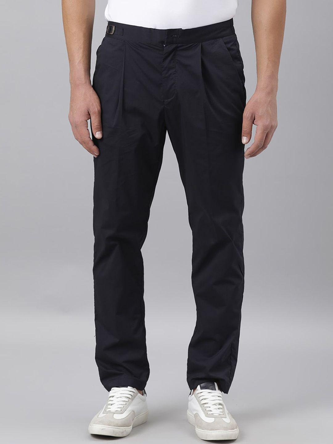 rare rabbit men navy blue slim fit pleated trousers