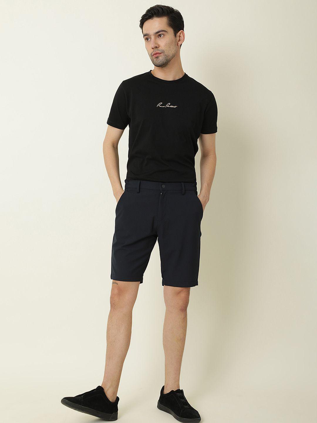 rare rabbit men navy blue slim fit shorts