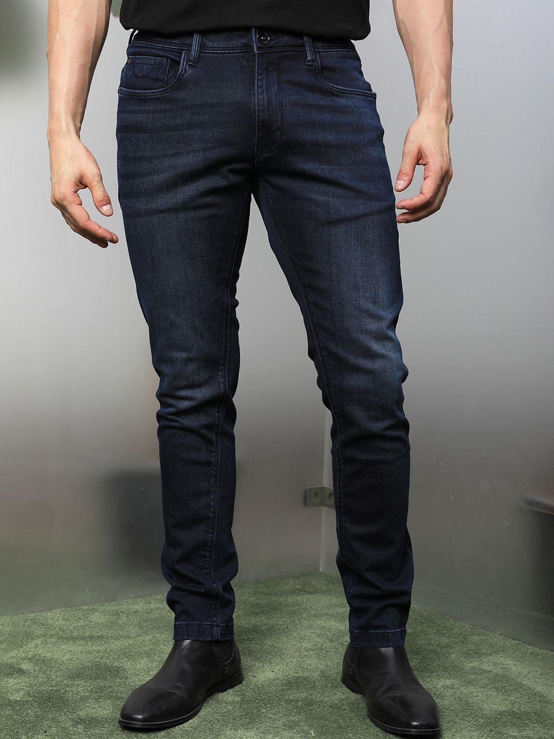 rare rabbit men navy blue slim fit slash knee jeans