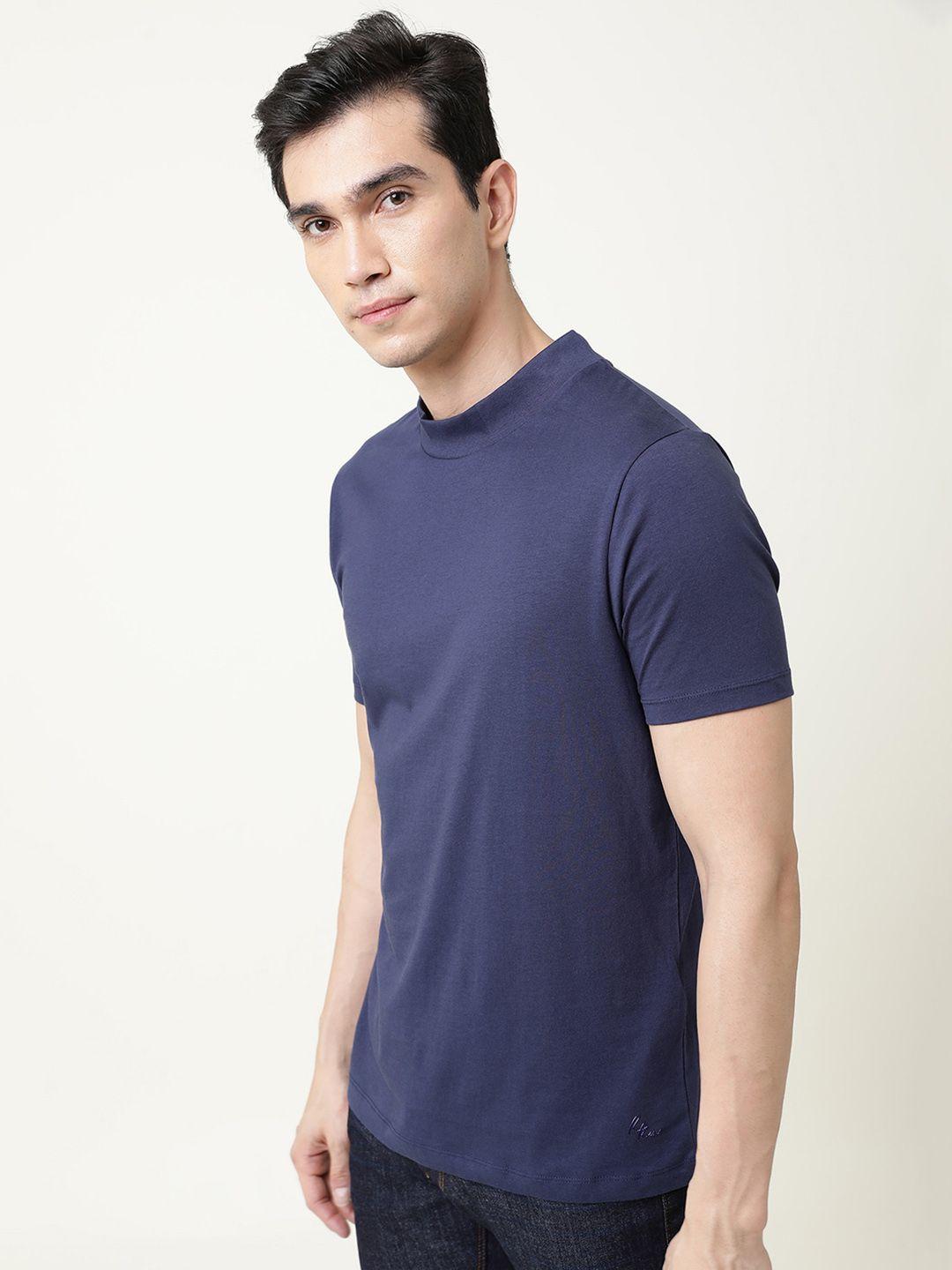 rare rabbit men navy blue slim fit t-shirt