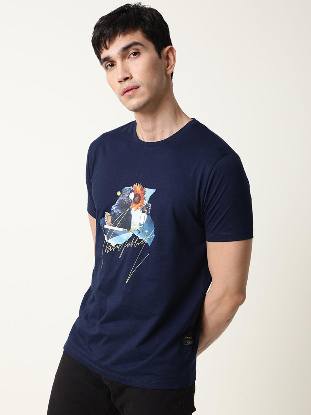 rare rabbit men navy blue slim fit t-shirt