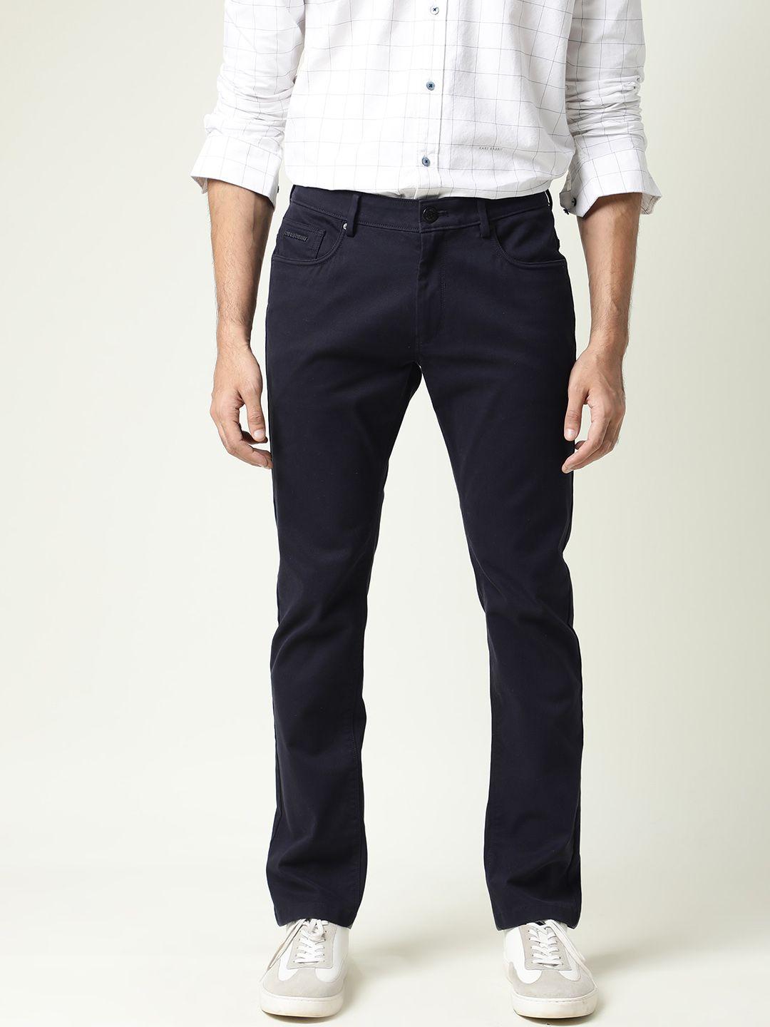 rare rabbit men navy blue slim fit trousers