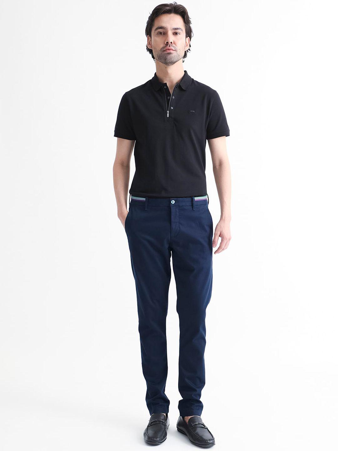 rare rabbit men navy blue slim fit trousers