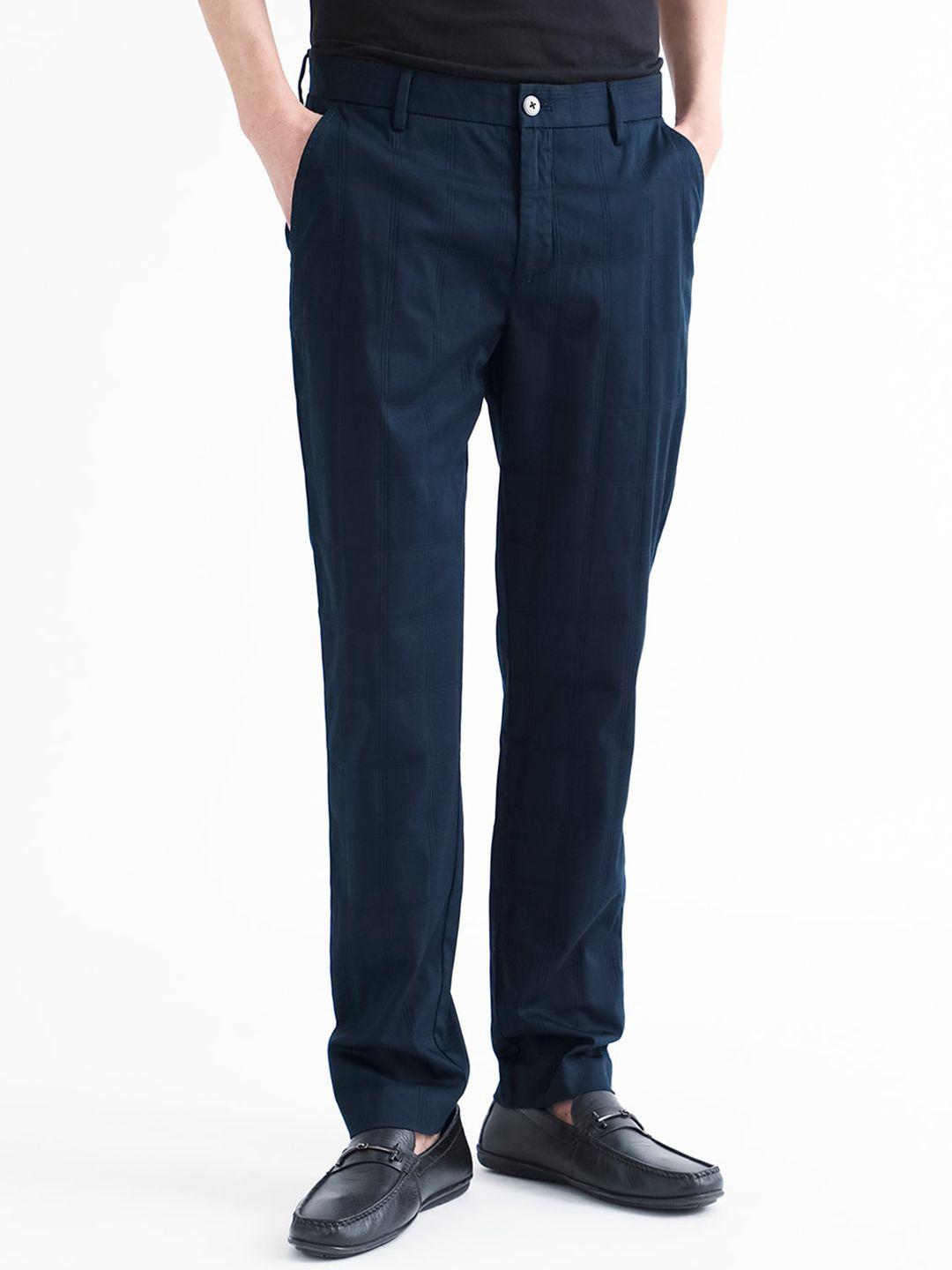 rare rabbit men navy blue slim fit trousers