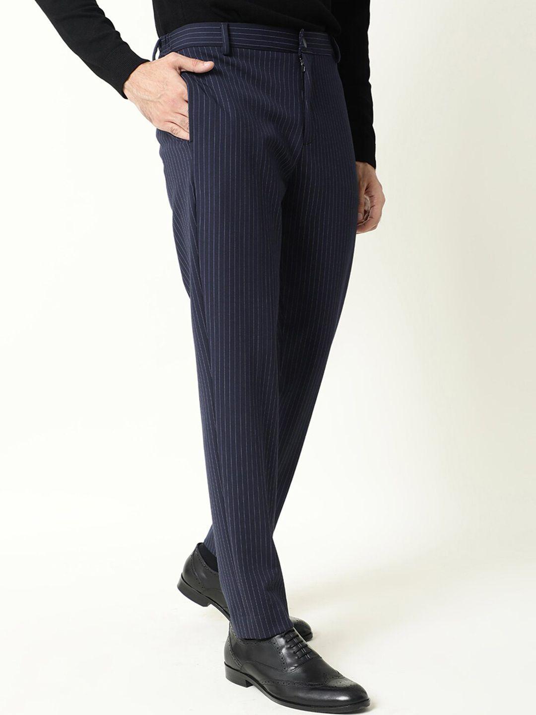 rare rabbit men navy blue striped slim fit trousers