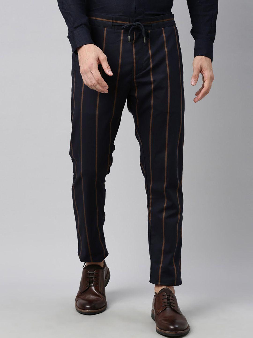 rare rabbit men navy blue striped slim fit trousers