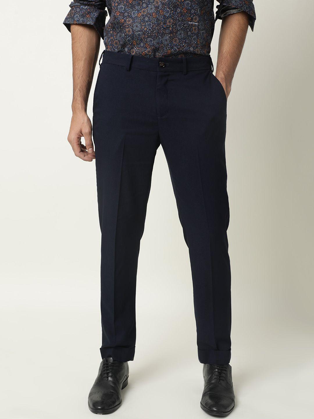 rare rabbit men navy blue tailored slim fit trousers