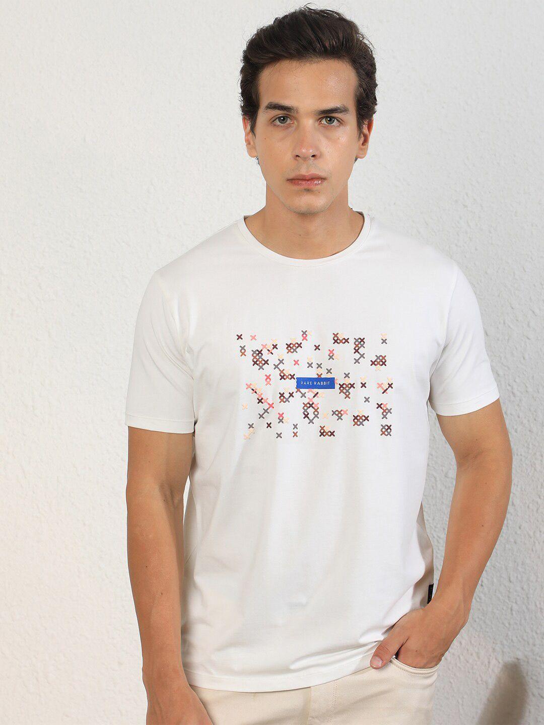 rare rabbit men off white printed pockets slim fit t-shirt