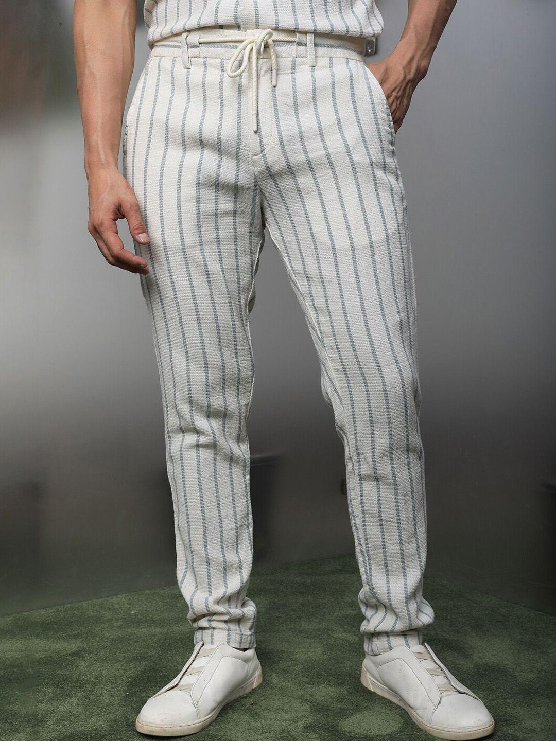 rare rabbit men off white striped slim fit trousers