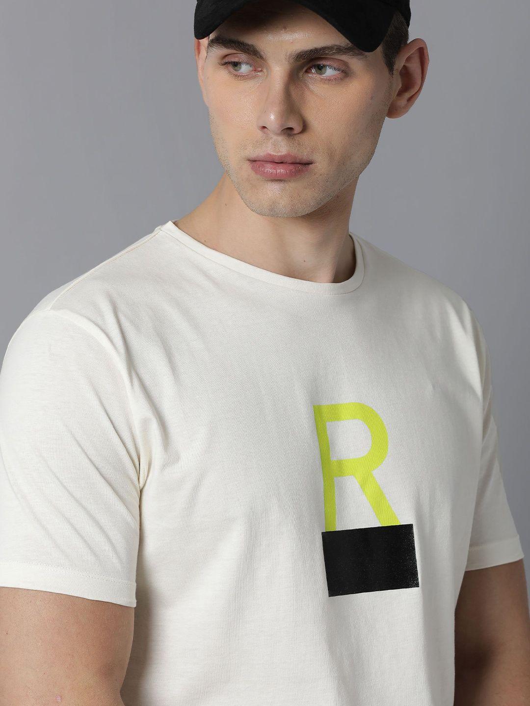 rare rabbit men off white typography printed applique slim fit t-shirt
