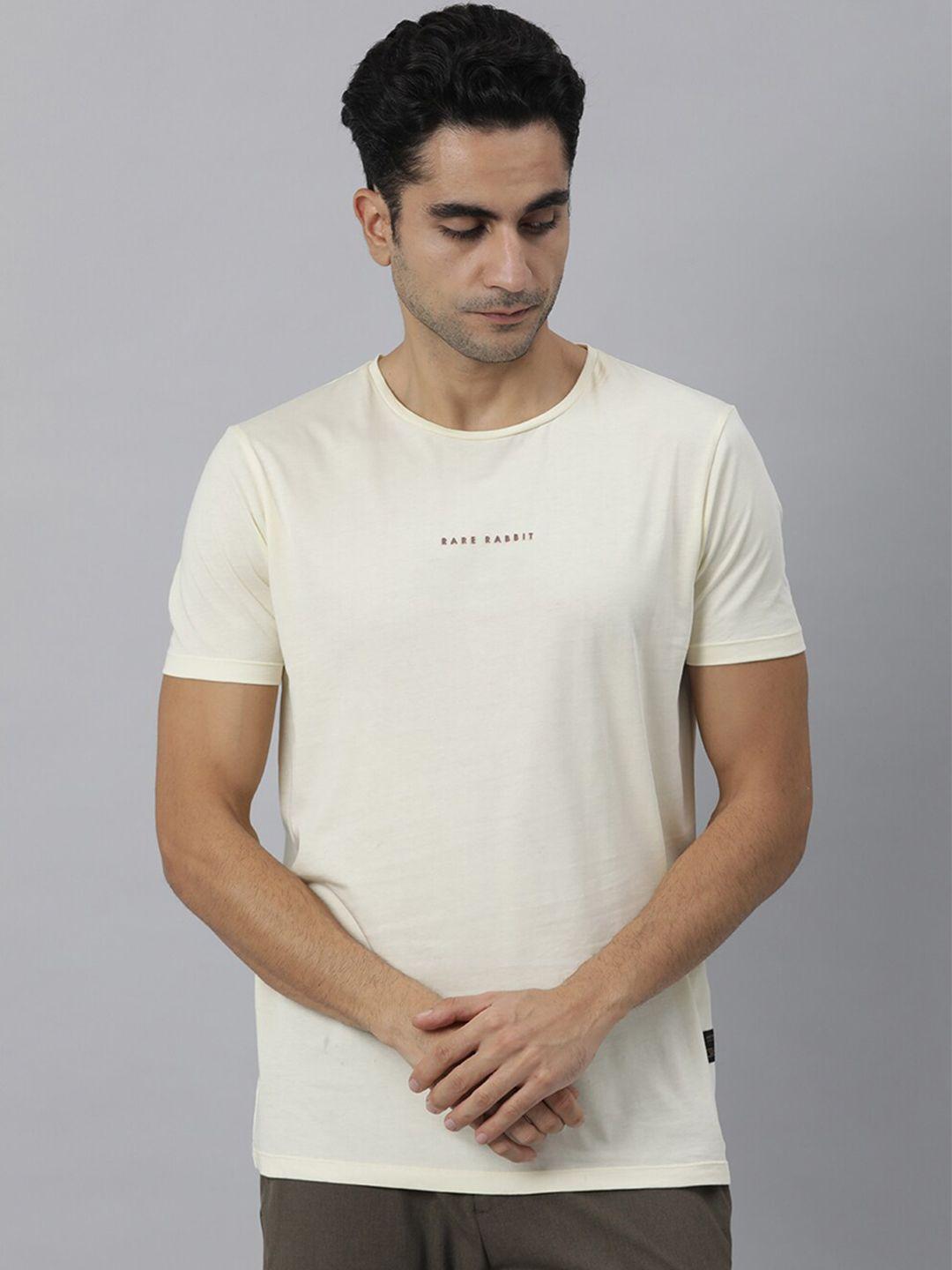 rare rabbit men off white typography printed pure cotton slim fit t-shirt