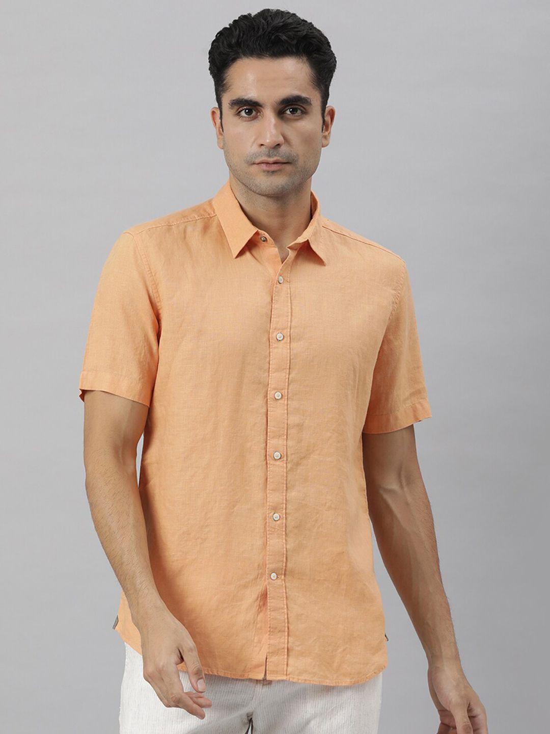 rare rabbit men orange custom linen casual shirt