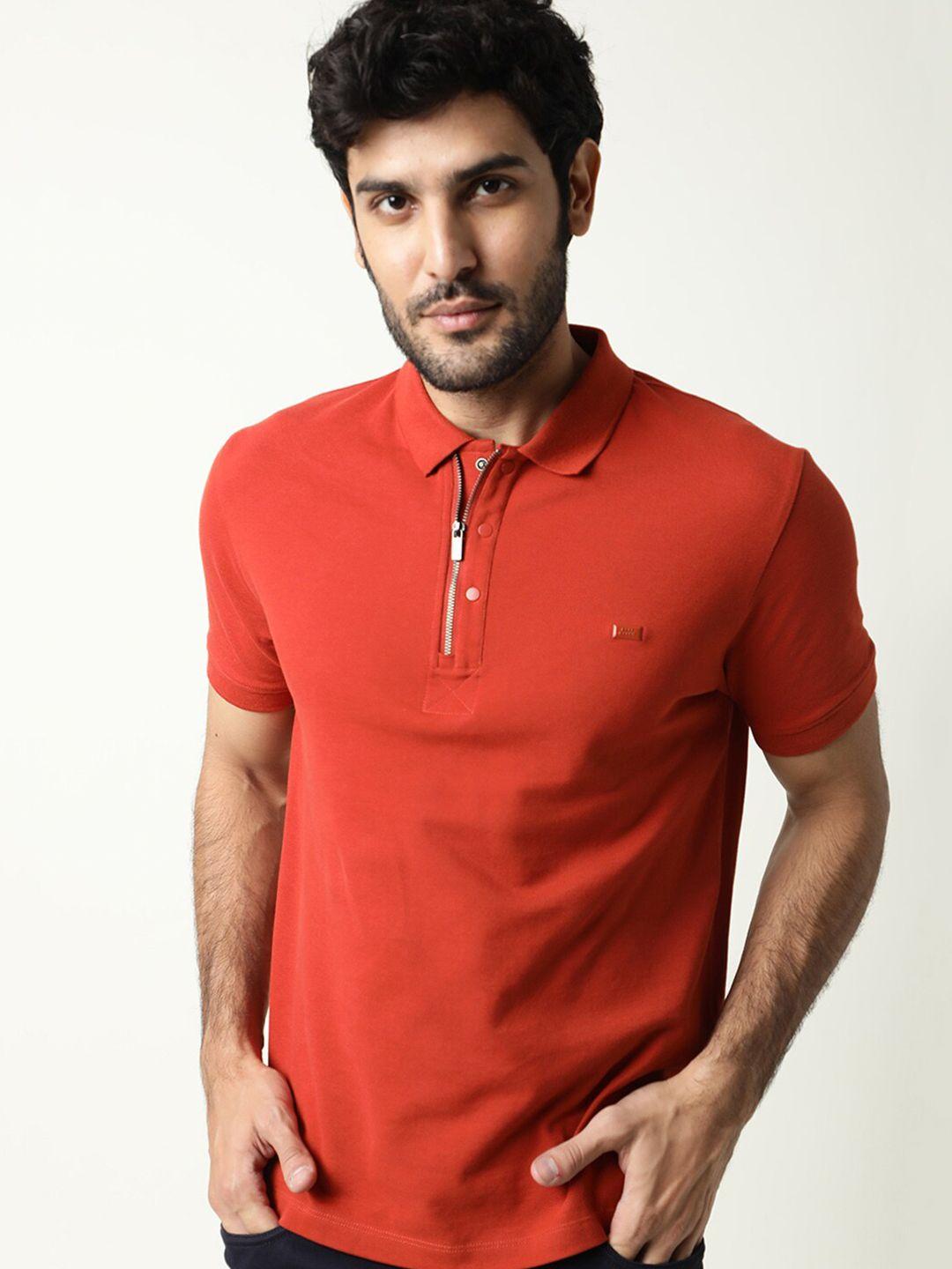 rare rabbit men orange polo collar slim fit t-shirt