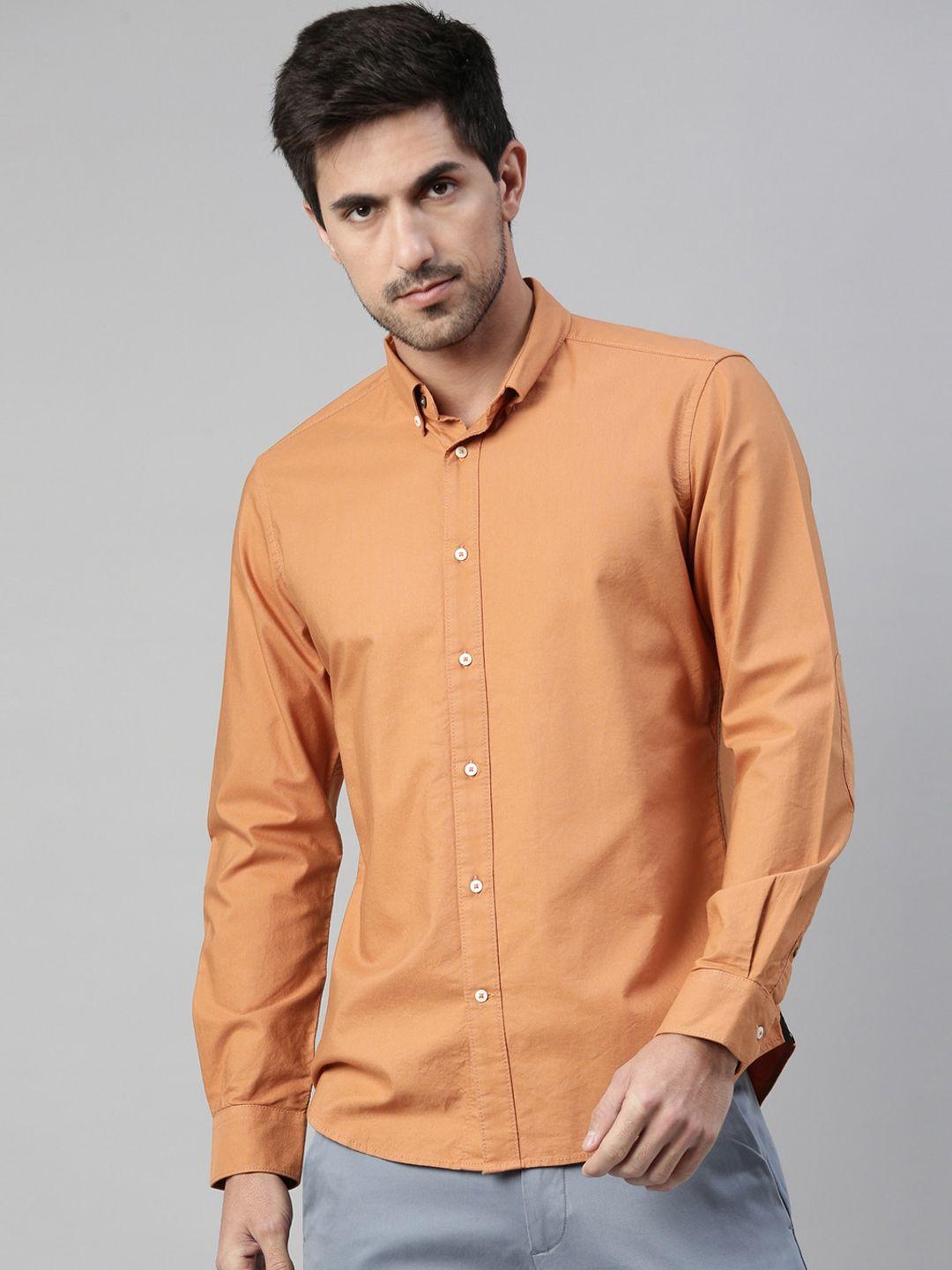 rare rabbit men orange regular fit solid casual shirt