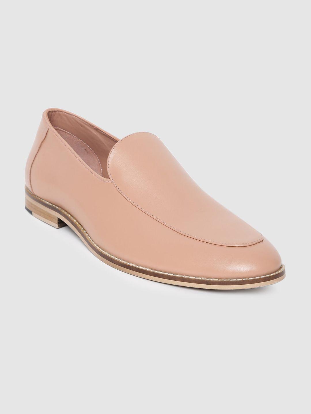 rare rabbit men peach-coloured leather loafers