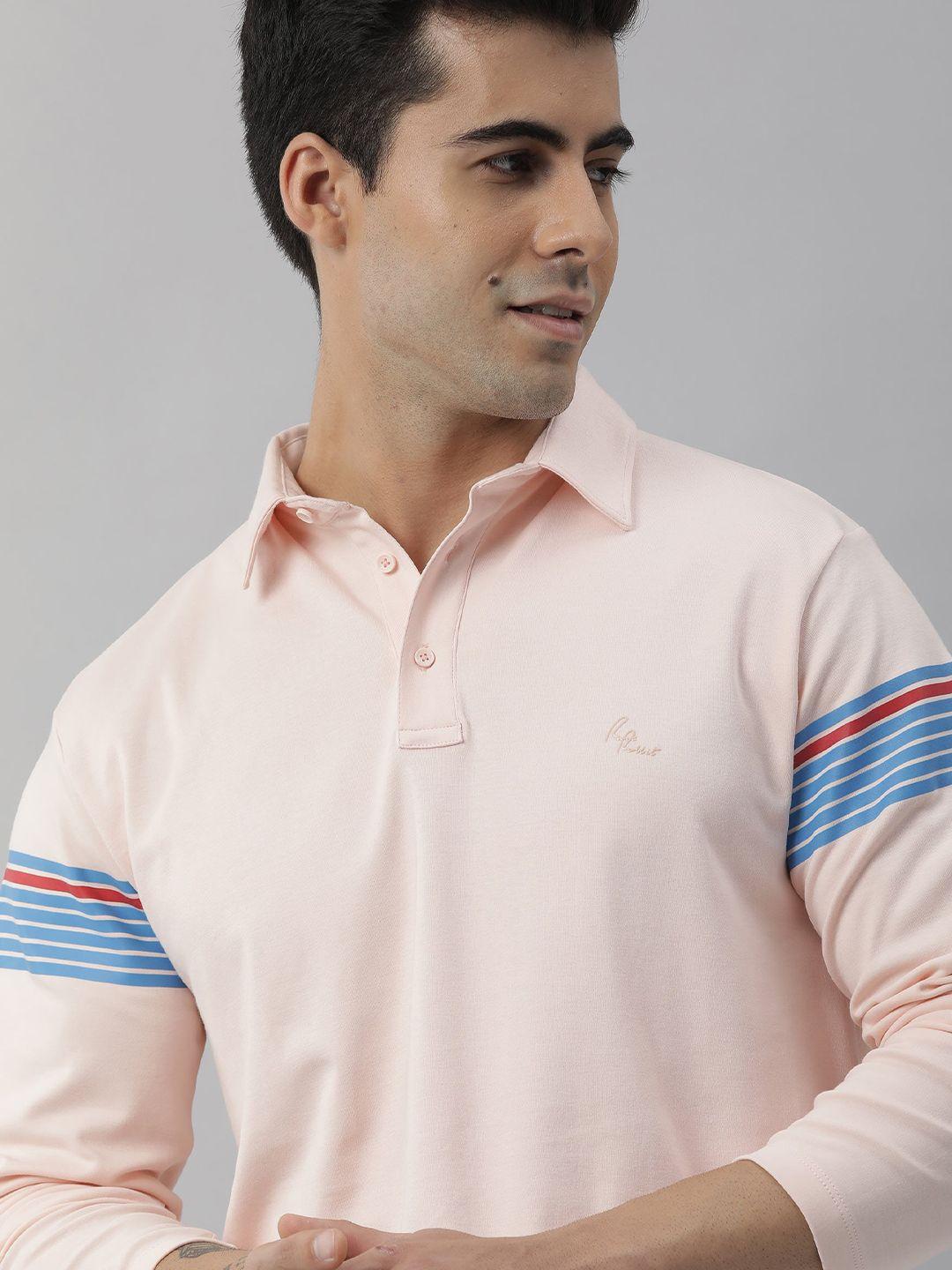 rare rabbit men pink polo collar pure cotton slim fit t-shirt