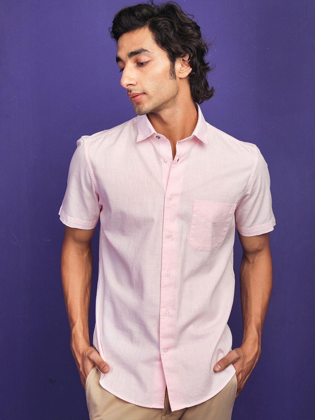 rare rabbit men pink slim fit opaque casual shirt