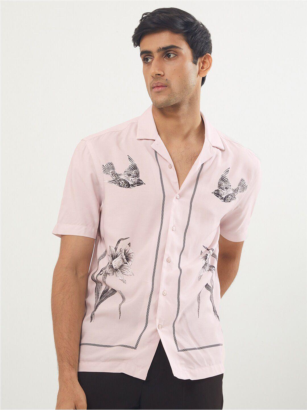 rare rabbit men pink slim fit opaque casual shirt