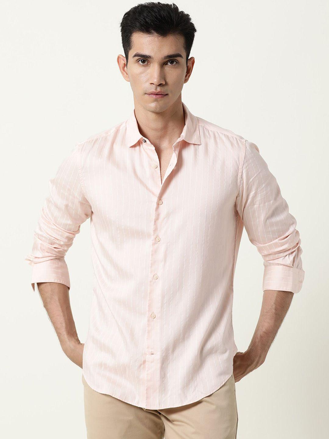 rare rabbit men pink standard slim fit striped casual shirt